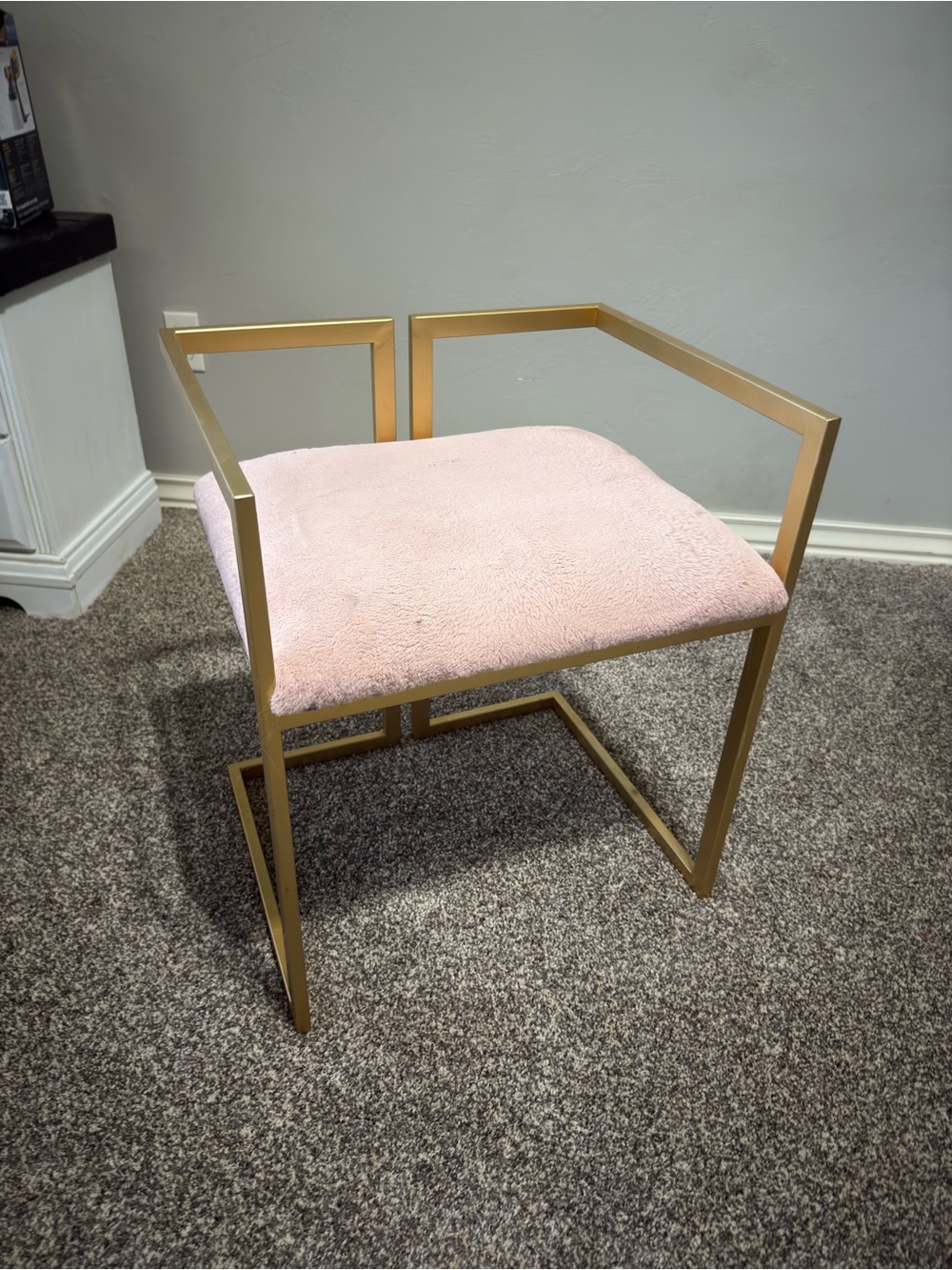 Modern Gold Frame Accent Stool with Pink Upholstery